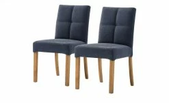 Woodford 2er Set Polsterstuhl Mako | Webstoff fein Nachtblau Eiche geölt